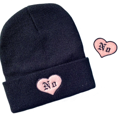 No Pink and Black Heart Embroidered Iron-on Patch