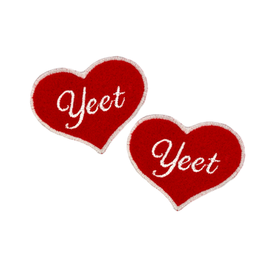 Yeet Red and Pink Heart Embroidered Iron-on Patch