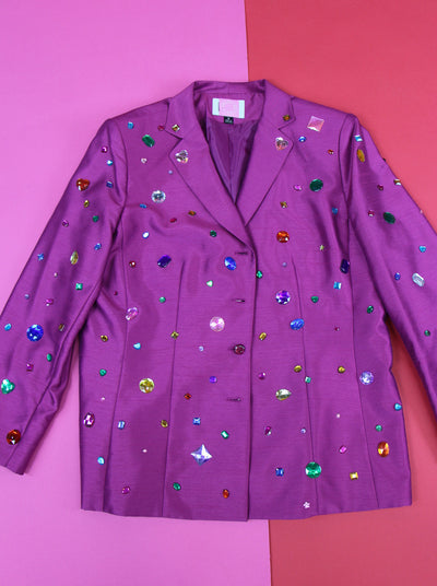 Size 18 Purple Satin Disco Rhinestone Jacket